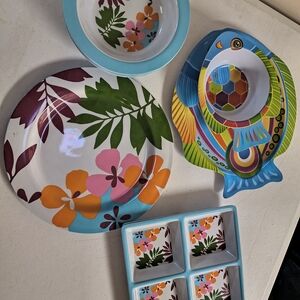 Colorful Floral and Fish Design Dinnerware Set